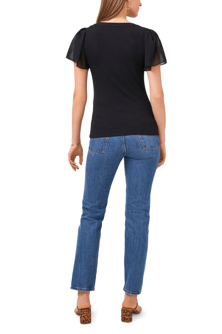 Flutter Sleeve Rib Knit T-Shirt, Alternate, color, RICH BLACK