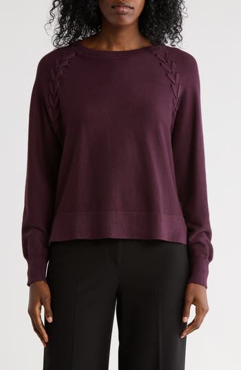 Adrianna Papell Dolman Lace-up Sweater In Purple
