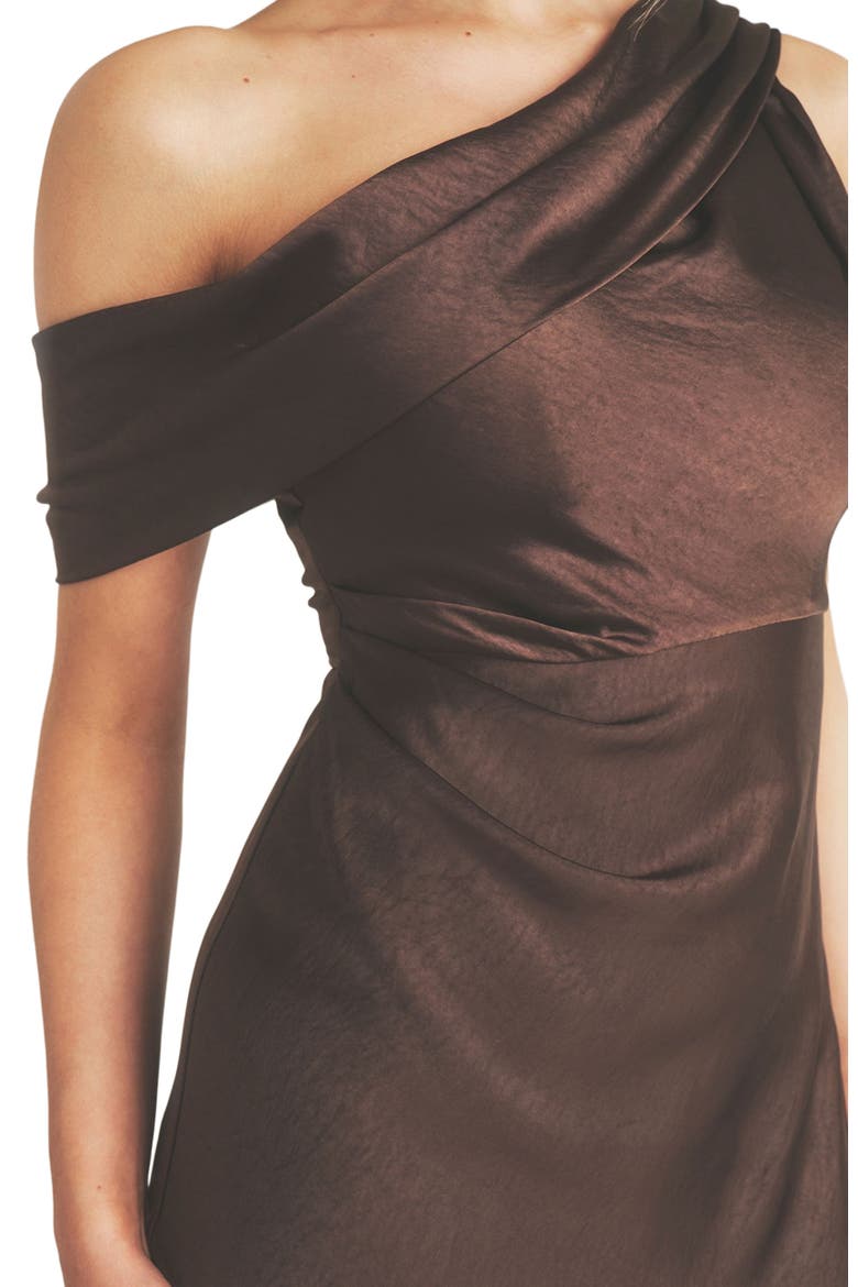 One Shoulder Drape Bridesmaid Dress, Alternate, color, Chocolate