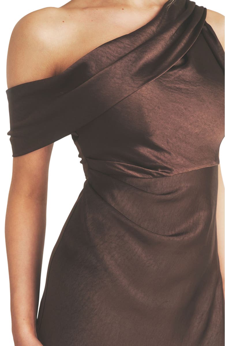 Six Stories One Shoulder Drape Bridesmaid Dress, Alternate, color, Chocolate