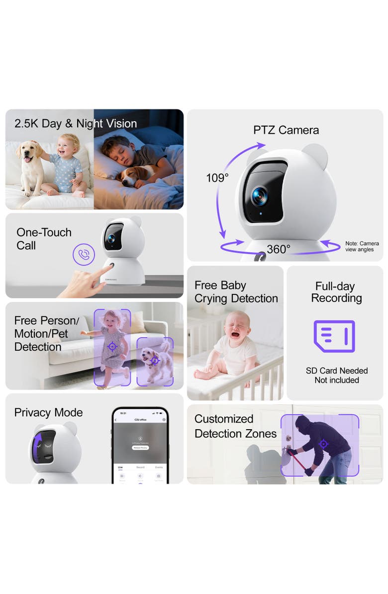 Cinmoore Indoor WiFi Camera, Alternate, color, White