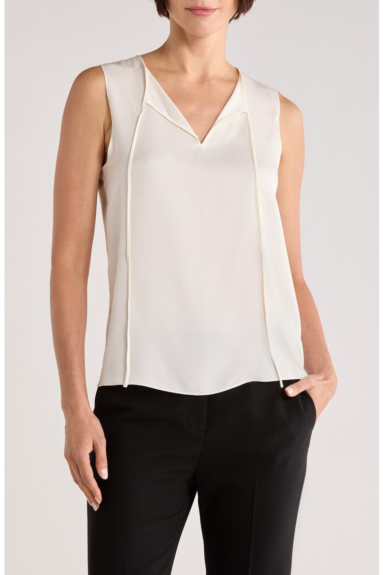 Split Neck Silk Shell, Main, color, IVORY