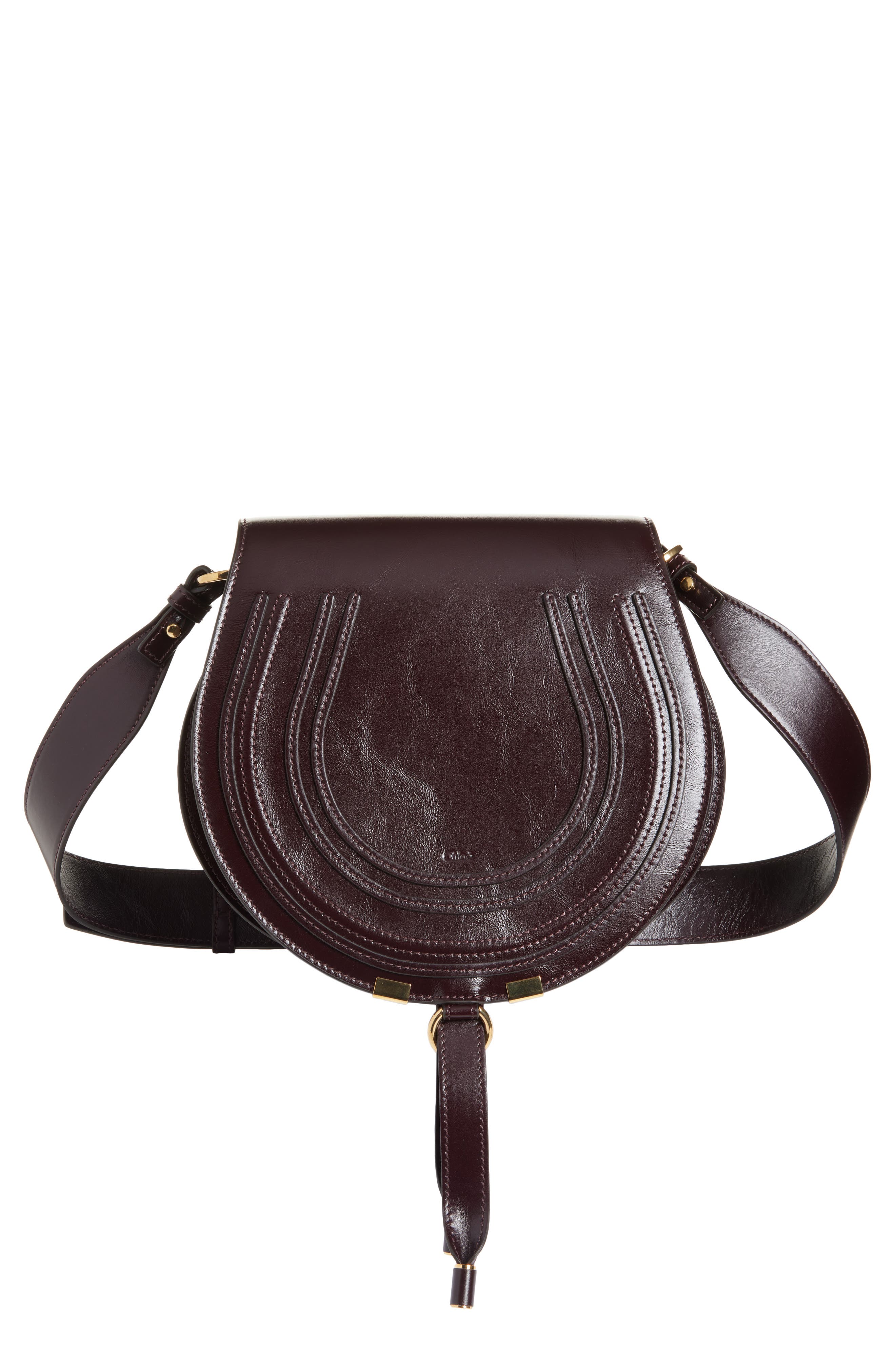 Chloé Medium Marcie Shiny Leather Crossbody Bag, Main, color, Auburn Red