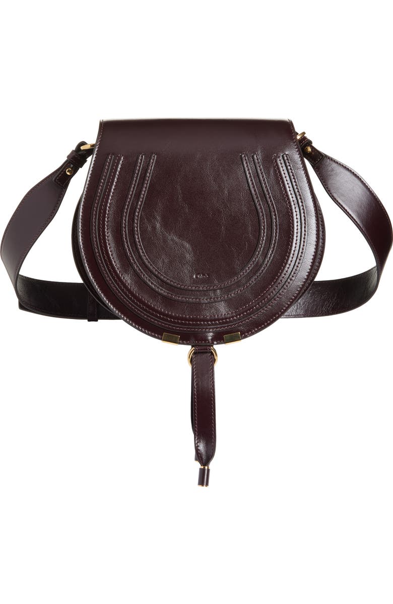 Chloé Medium Marcie Shiny Leather Crossbody Bag, Main, color, Auburn Red