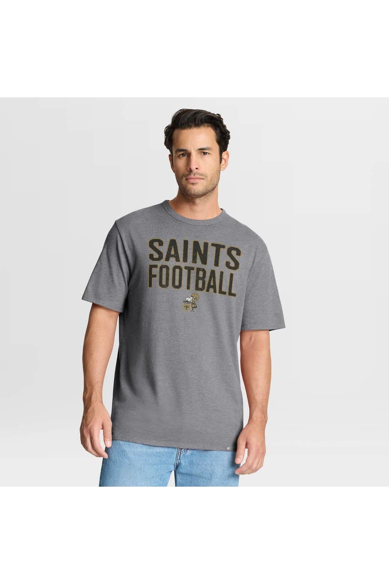 Men's Fanatics Heather Gray New Orleans Saints First Down Tribute Tri-Blend T-Shirt, Main, color, Heather Gray