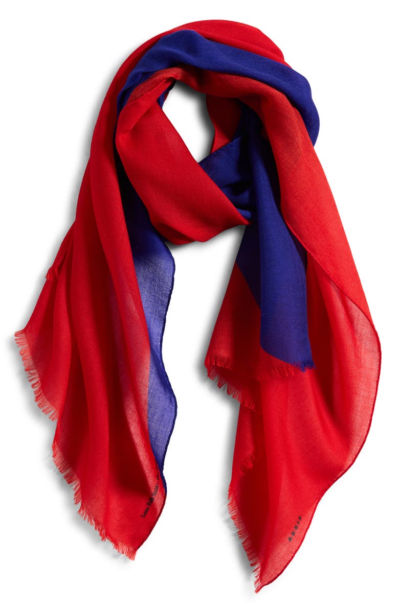 Akris High Plains Cashmere Fringe Scarf, Alternate, color, Vermillion-Lapis Blue