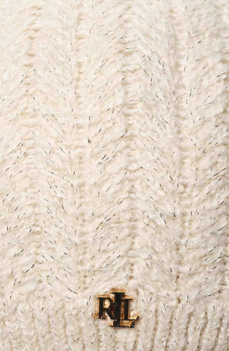 Lauren Ralph Lauren Metallic Herringbone Knit Beret, Alternate, color, Cream/Champagne