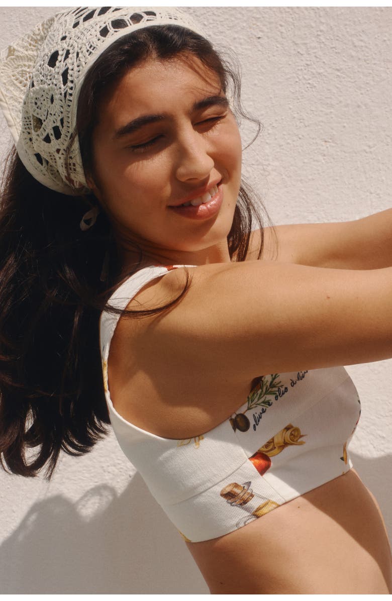 H&M Cotton Crop Top, Alternate, color, Cream/Patterned