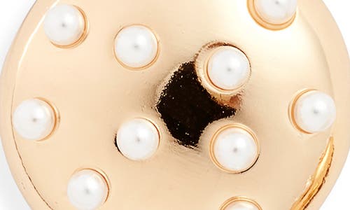 Open Edit Faux Pearl Button Stud Earrings In Gold