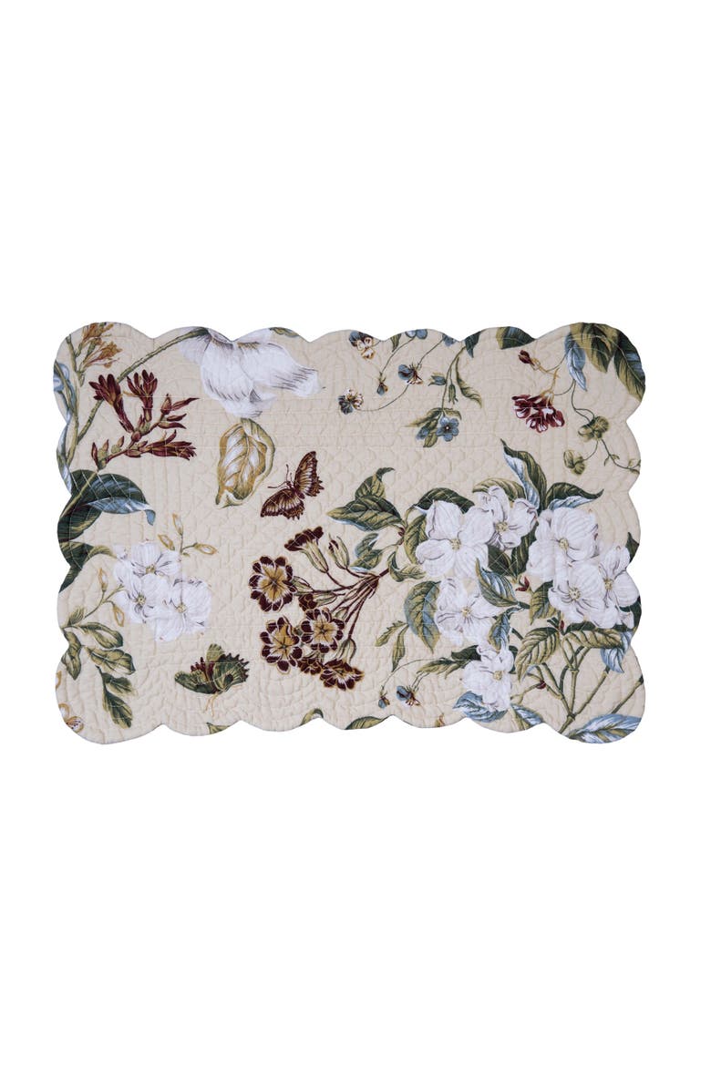 Flower Garden Butterflies 100% Cotton Set of 6 Placemats 13" x 19", Alternate, color, Beige