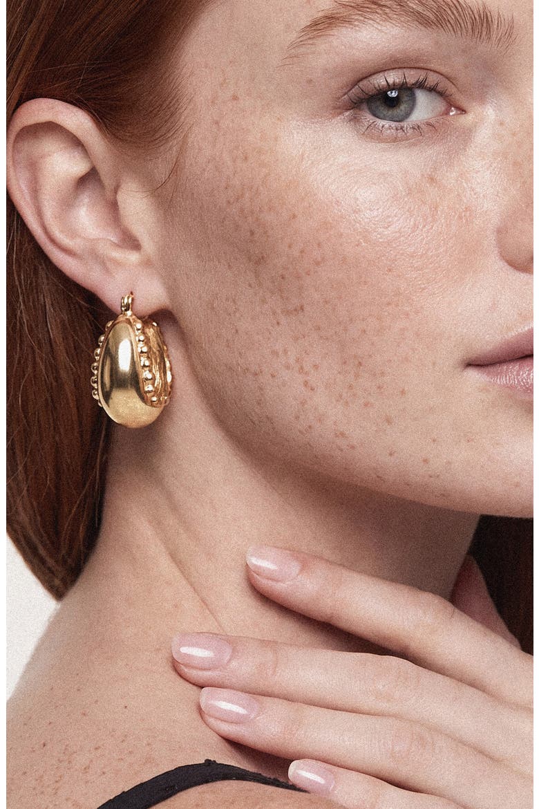 Milgrain Domed Hoop Earrings, Alternate, color, GOLD