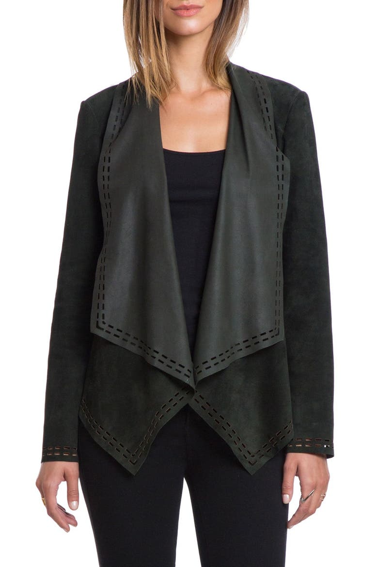 Laser Cut Goatskin Suede Jacket, Main, color, DARK OLIVE