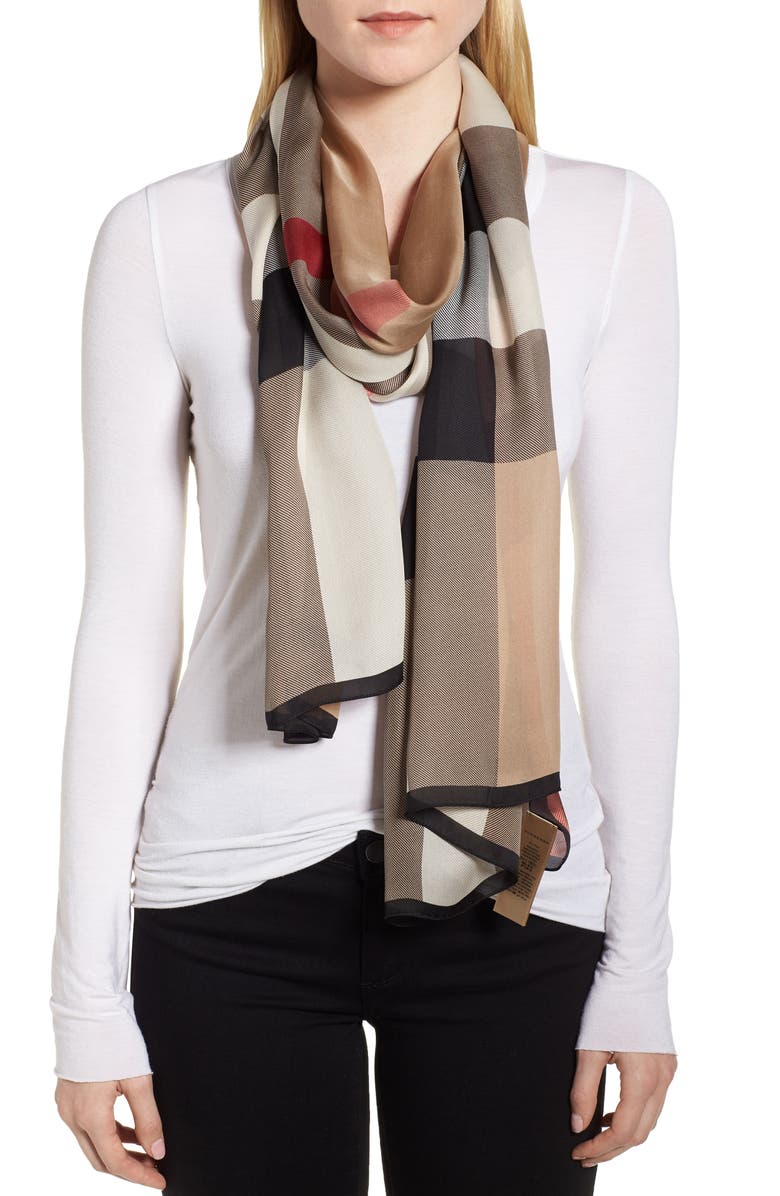Burberry 'Ultra Mega Check' Washed Mulberry Silk Scarf, Alternate, color,