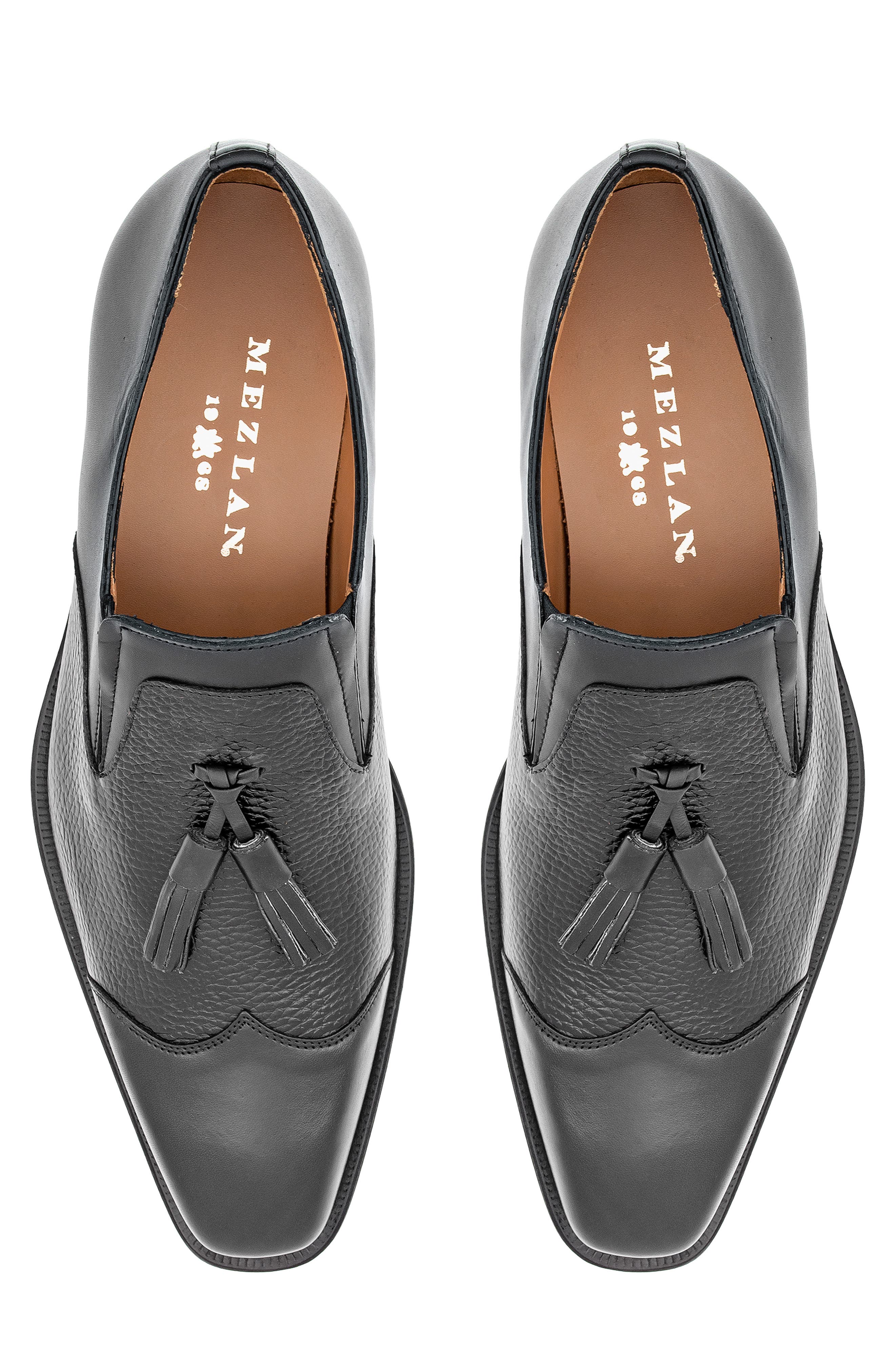 Mezlan Tassel Ornament Leather Loafer, Alternate, color, Black