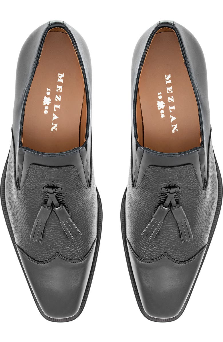 Mezlan Tassel Ornament Leather Loafer, Alternate, color, Black