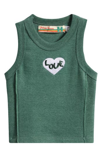 Vintage Havana Kids' Love Embroidered Rib Tank In Green