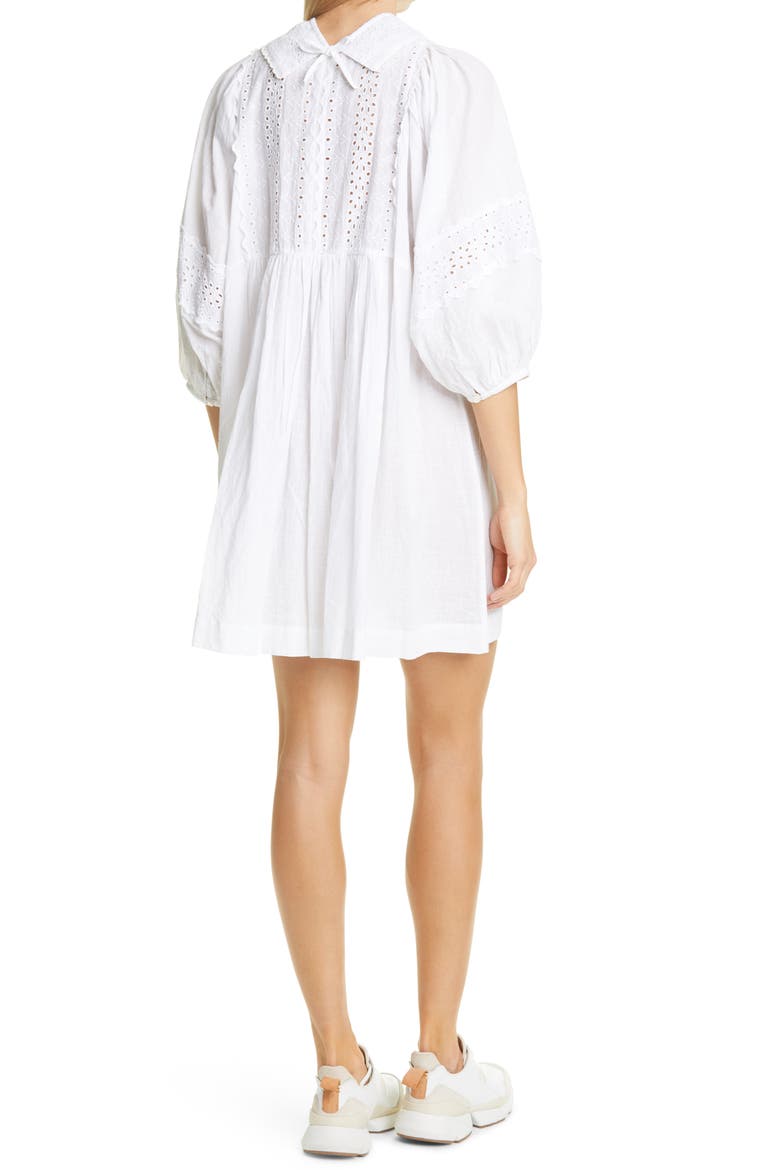 Broderie Anglaise Minidress with Removable Collar, Alternate, color, WHITE