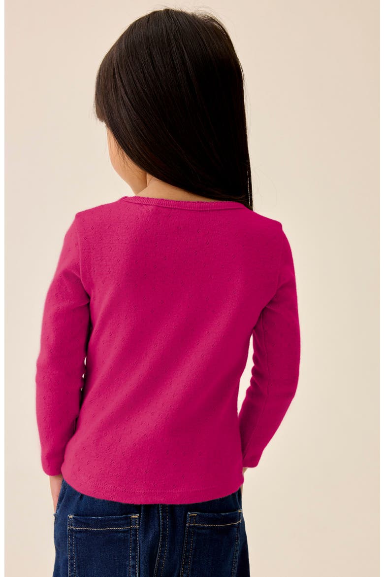 Kids' Long Sleeve Cotton Pointelle Top, Alternate, color, PINK
