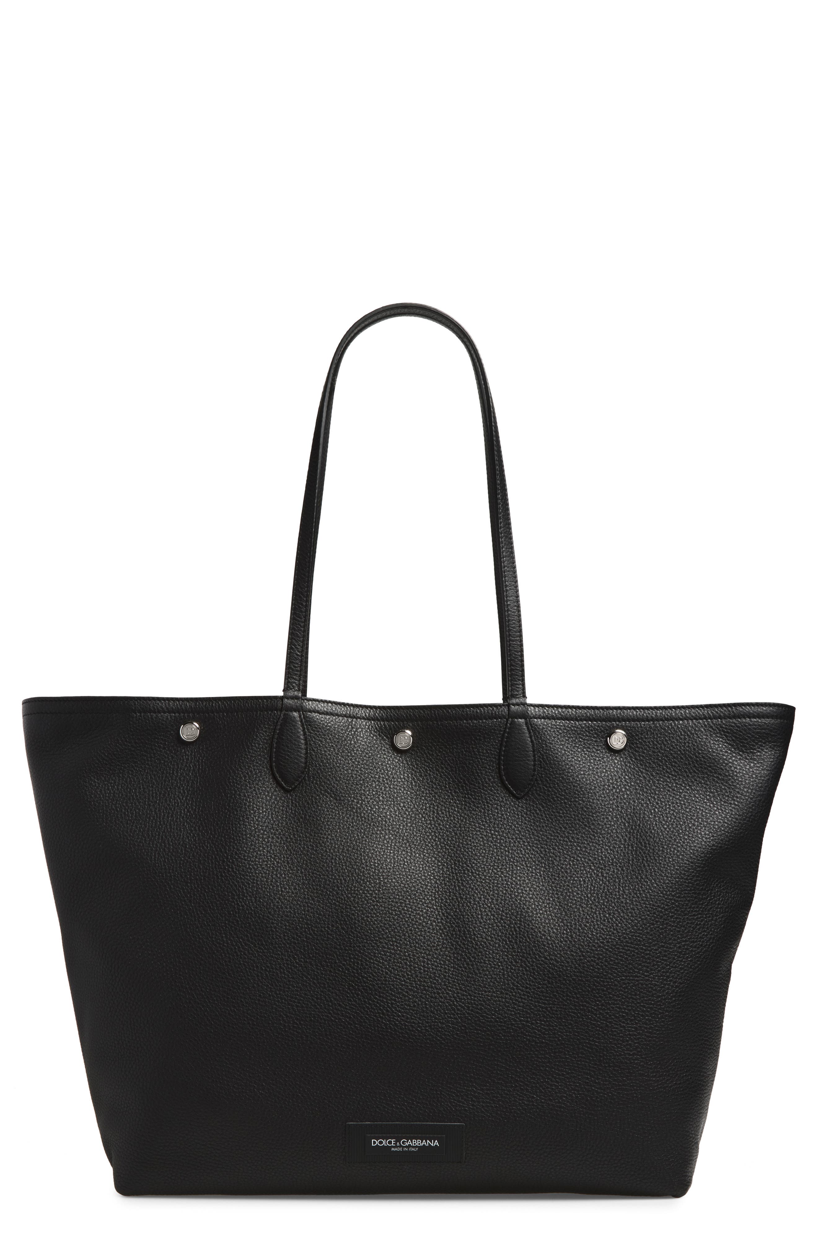 Pebbled Leather Shopper, Main, color, 80999 NERO