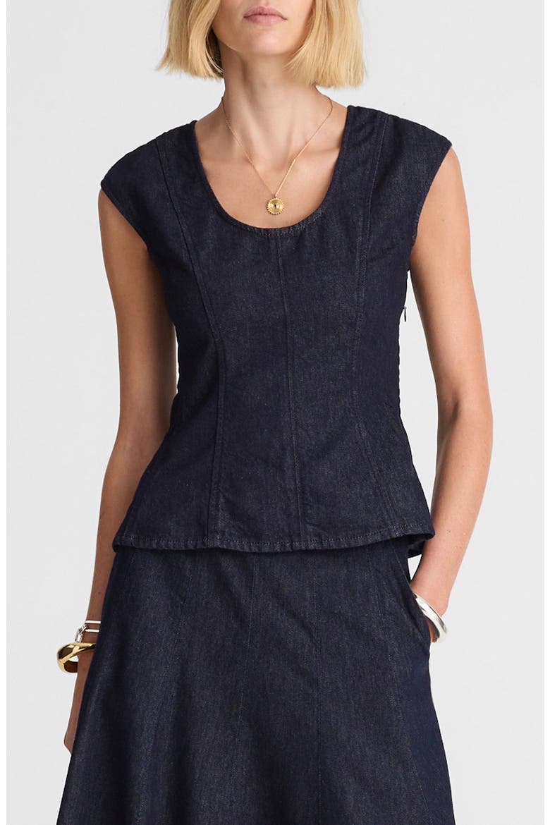 Seamed Scoop Neck Denim Top, Main, color, RINSE WASH