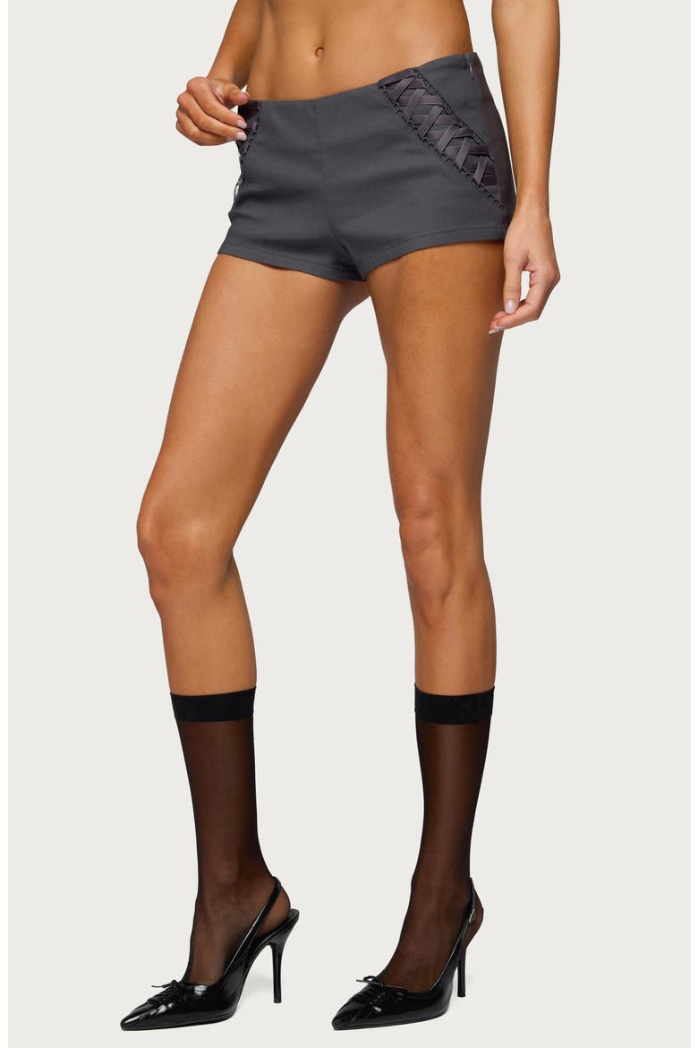 Lirah Lace Up Micro Shorts, Alternate, color, DARK-GRAY