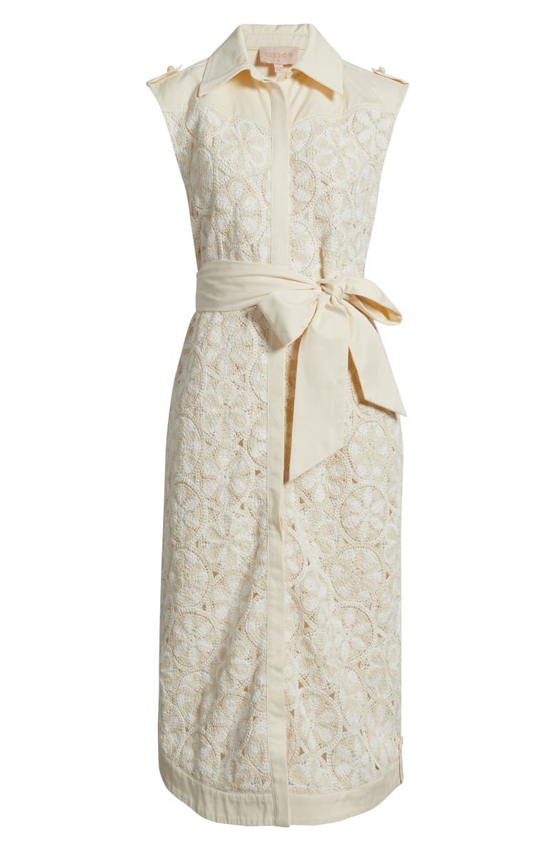 CIEBON Amber Crochet Inset Sleeveless Tie Belt Cotton Blend Shirtdress, Alternate, color, Cream
