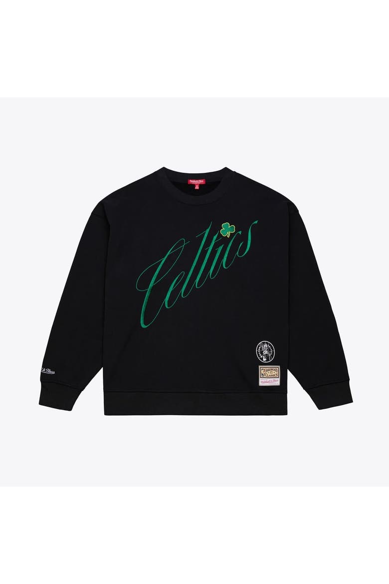 Women's Mitchell & Ness  Black Boston Celtics Hardwood Classics Script Lightweight Sweatshirt, Main, color, Black