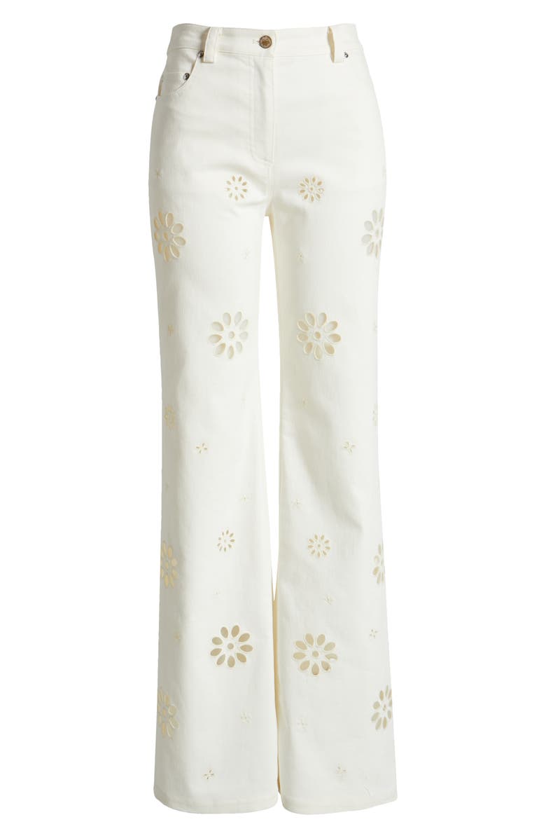 LoveShackFancy Carolette Eyelet Cutout Bootcut Jeans, Alternate, color, 