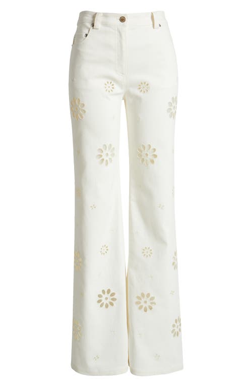 Loveshackfancy Carolette Eyelet Cutout Bootcut Jeans In Optic White