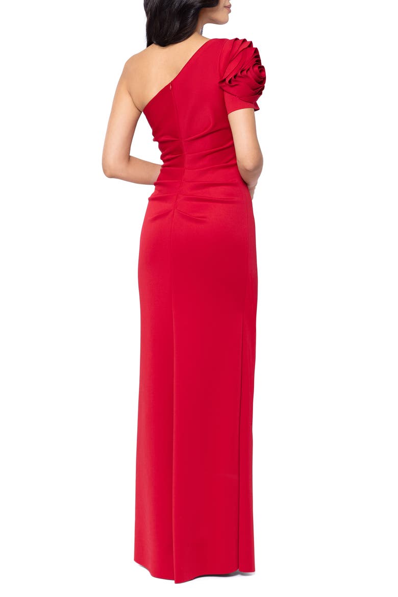 Rosette Detail One-Shoulder Gown, Alternate, color, RED