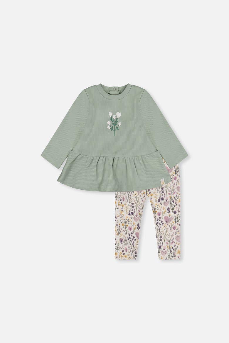 Organic Cotton Heart Peplum Tunic and Legging Set, Main, color, Green and Beige Heart Print