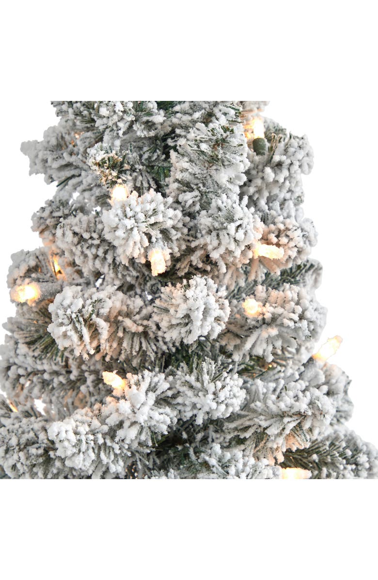 NEARLY NATURAL 3-ft Flocked Pencil Artificial Christmas Tree with 50 Clear Lights and 132 Bendable Branches, Alternate, color, White