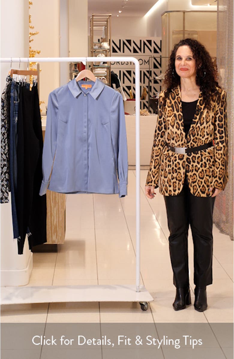 Collared Fitted Recycled Polyester Satin Button-Up Shirt, sales video thumbnail