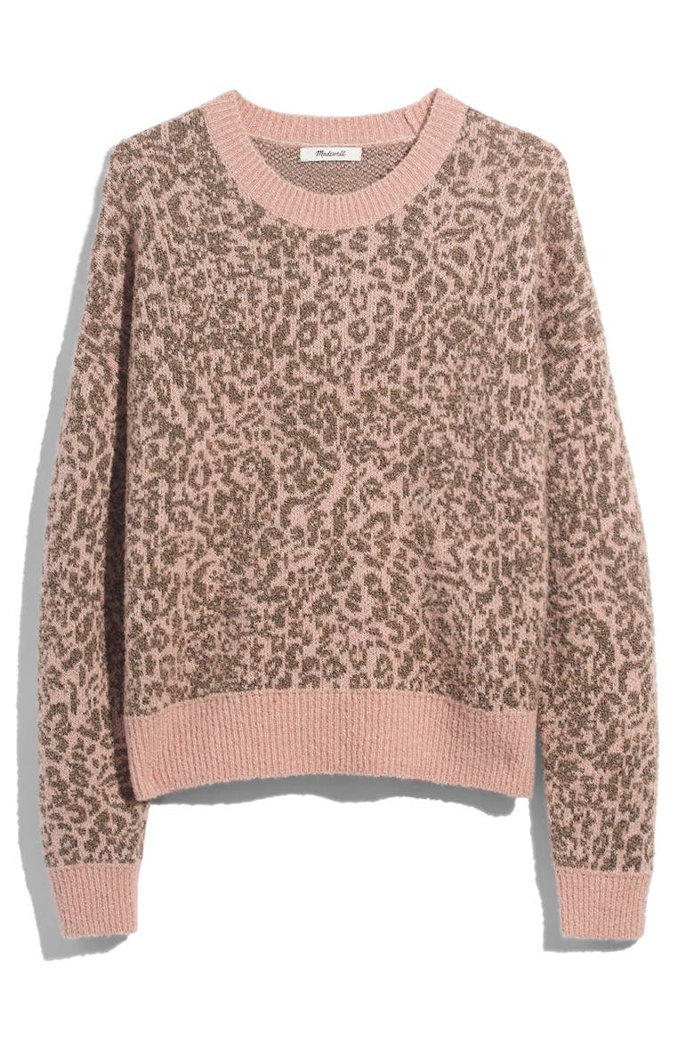 Leopard Print Shrunken Pullover Sweater, Alternate, color, MARLED ROSE