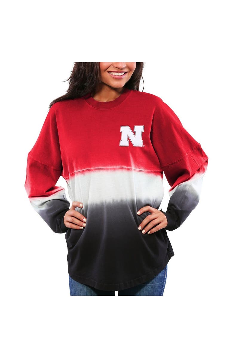 SPIRIT JERSEY Women's Scarlet Nebraska Huskers Ombre Long Sleeve Dip-Dyed Spirit Jersey, Alternate, color,