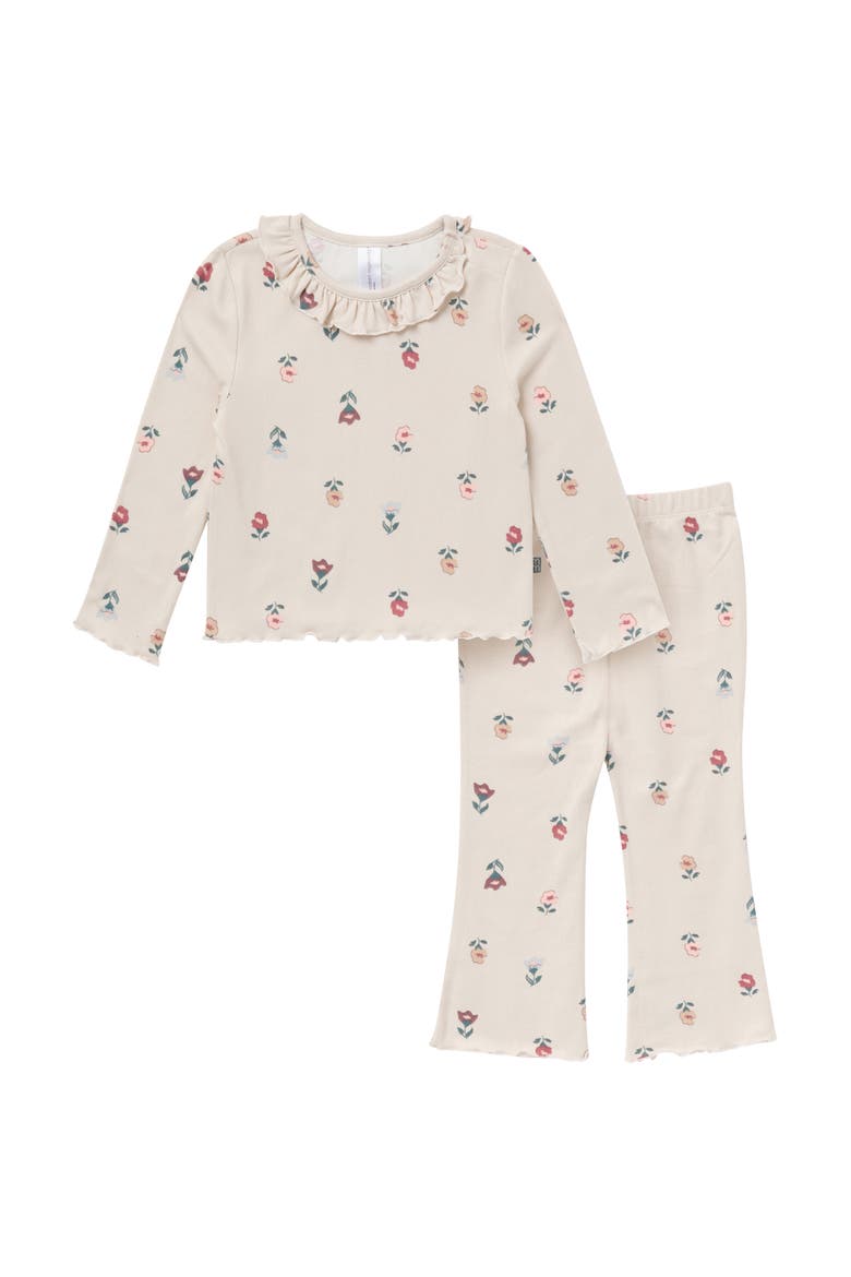 Ruffle Collar Top and Flare Pant Set, Main, color, Ivory