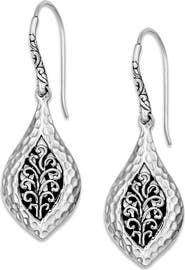 SAMUEL B. Sterling Silver Filigree Hammered Marquise Drop Earrings
