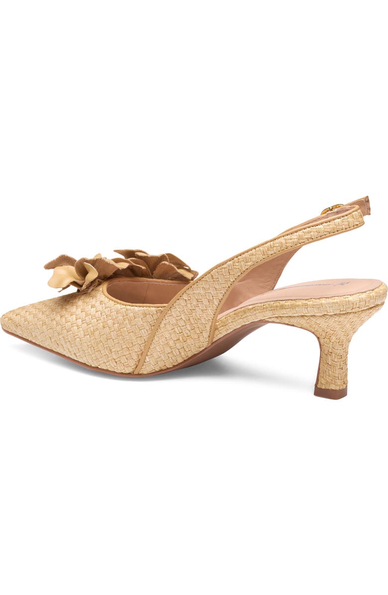Johnston & Murphy Lindsey Flower Slingback Pointed Toe Kitten Heel Pump, Alternate, color, Natural Raffia/Kid Suede