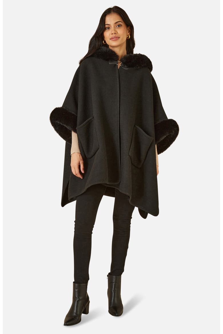 Hooded Fur Cape Jacket, Alternate, color, Black