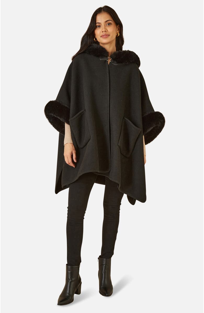 Yumi Hooded Fur Cape Jacket, Alternate, color, Black