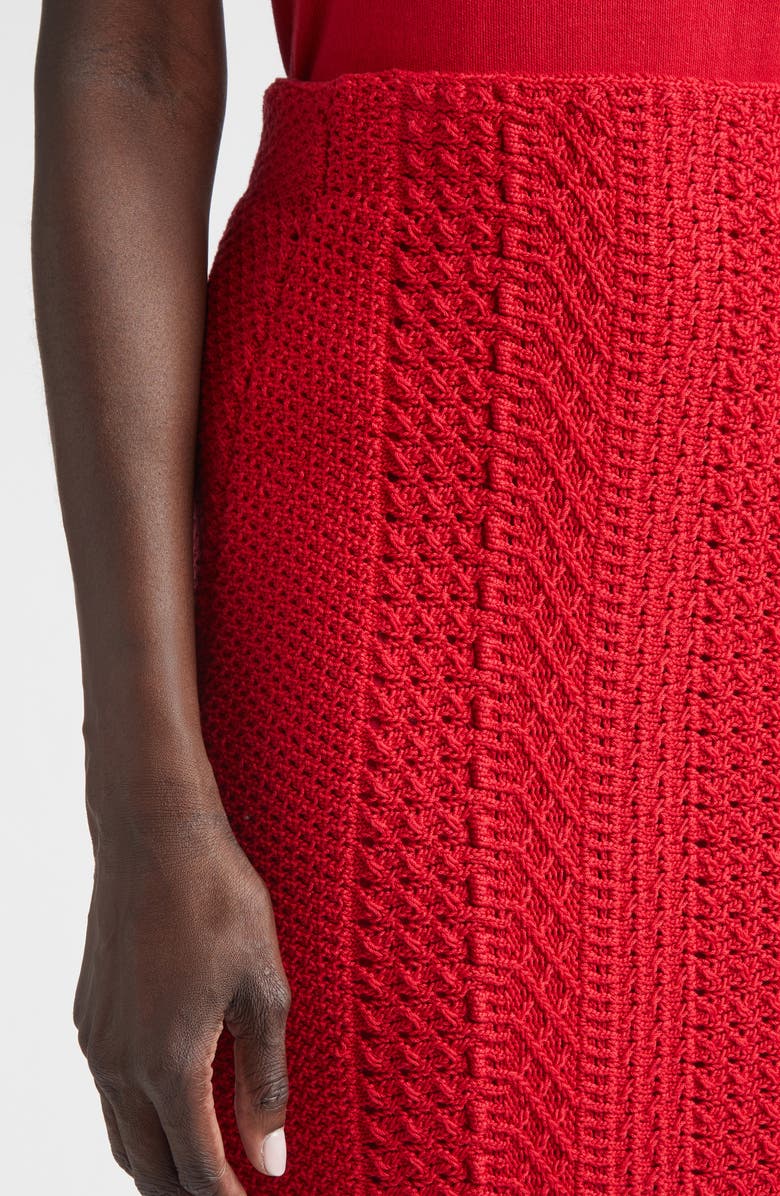 ST. JOHN Cotton Blend Mixed Stitch Sweater Skirt, Alternate, color, Scarlet