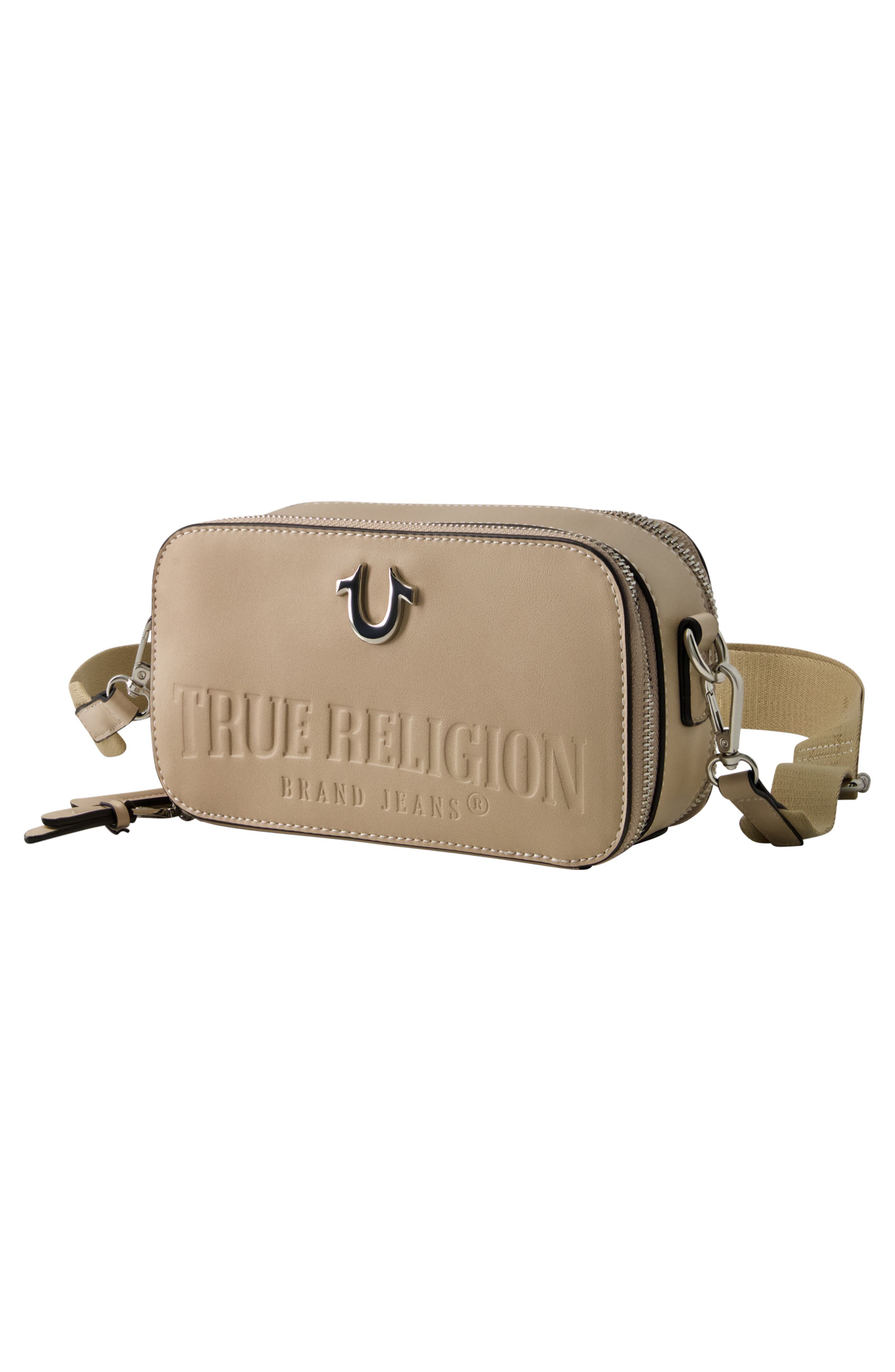 Double-Zip Horseshoe Camera Bag, Alternate, color, TAN