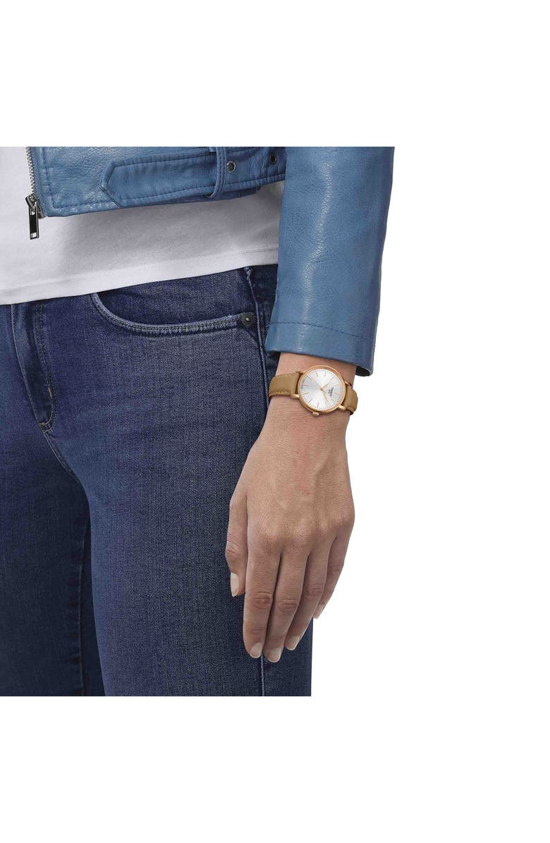 Tissot Everytime Leather Strap Watch, 34mm, Alternate, color, Beige