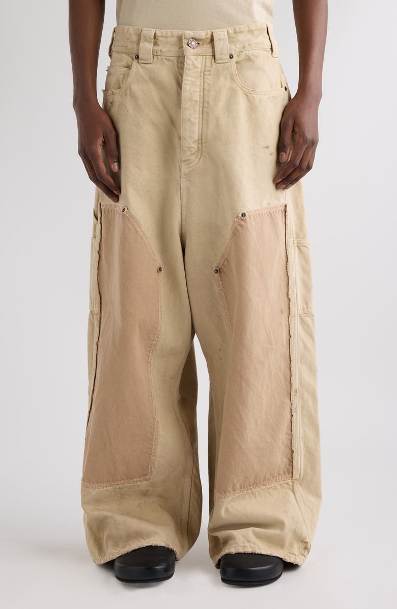 Balenciaga Ripped Off Baggy Carpenter Jeans, Main, color, 9501 Beige