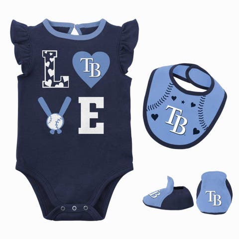 Newborn & Infant Navy/Light Blue Tampa Bay Rays Three-Piece Love of Baseball Bib Bodysuit & Booties Set