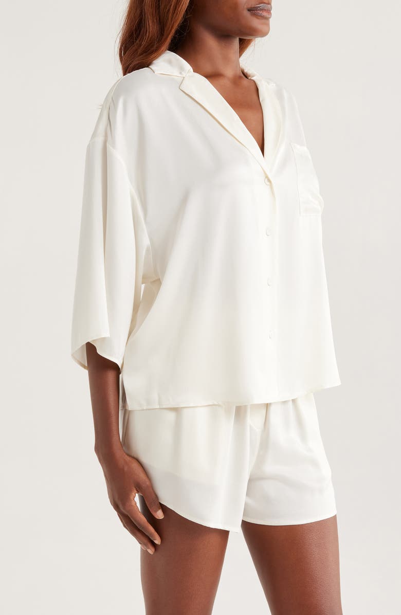 Lunya Washable Silk Button-Up Short Pajamas, Alternate, color, Tranquil White