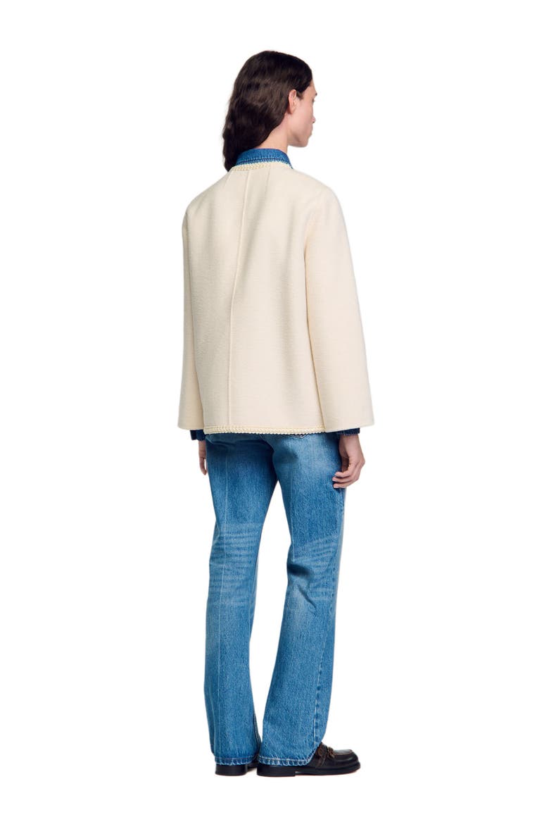 Coat with braided trim, Alternate, color, Ecru