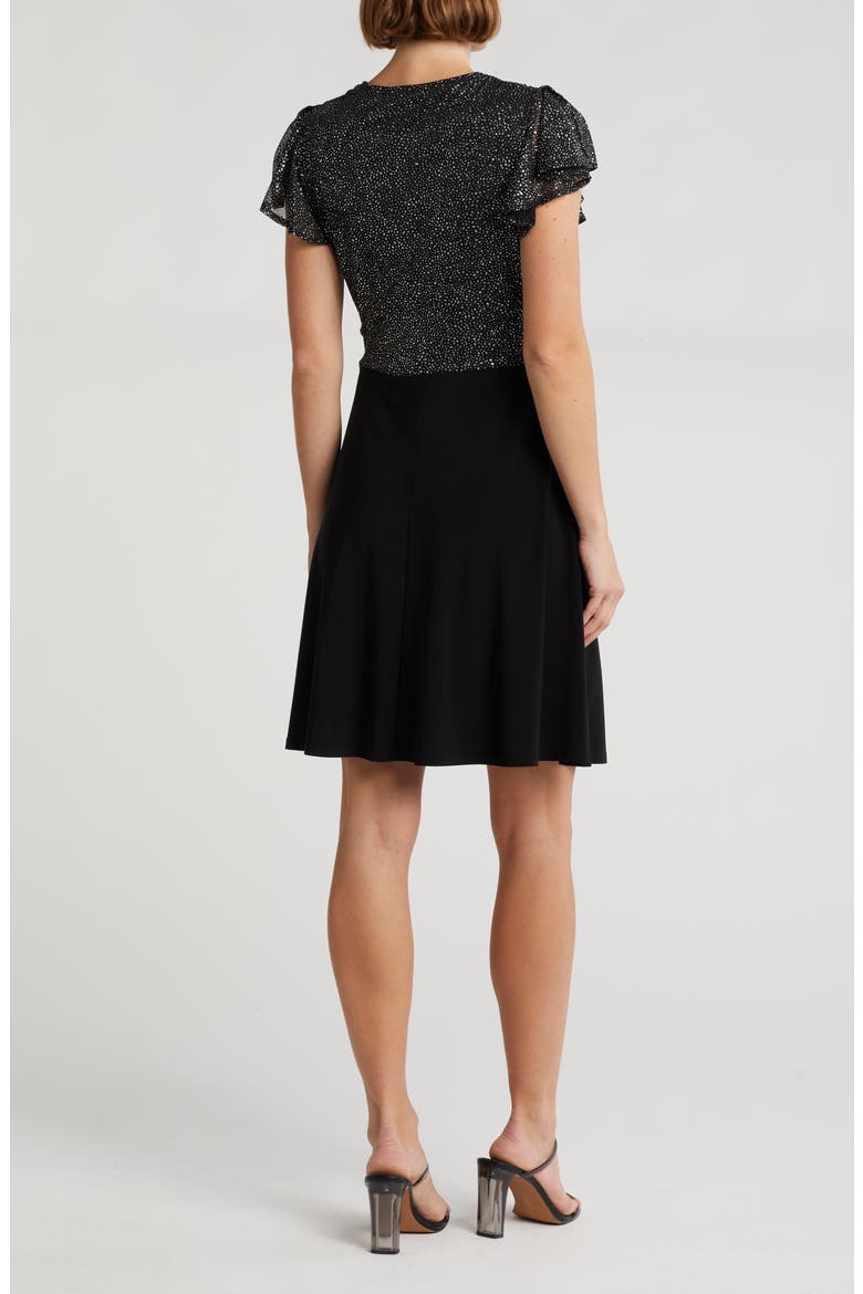Glitter Dot Short Sleeve Faux Wrap Dress, Alternate, color, BLACK/ SILVER