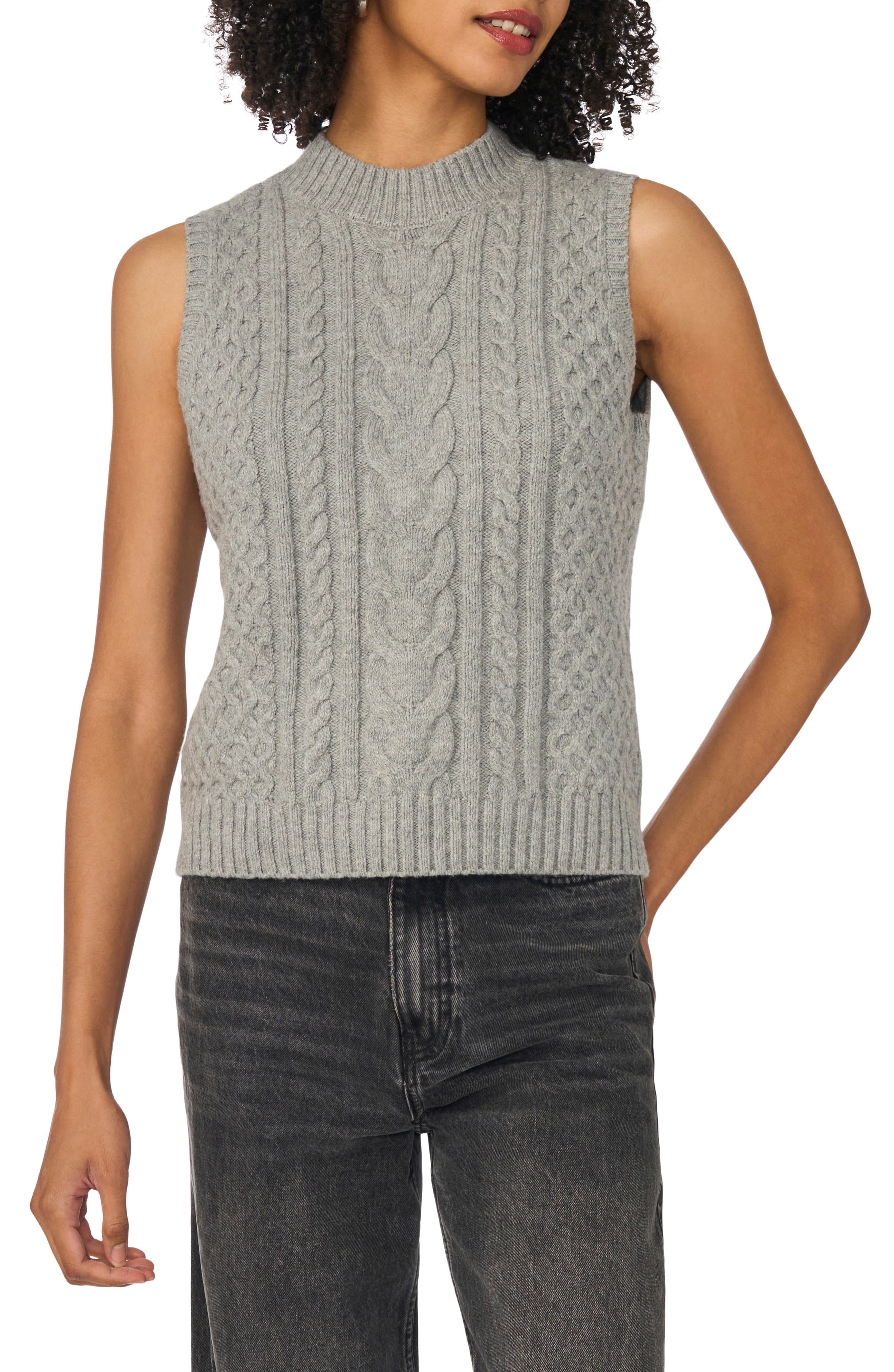 Cable Mock Neck Sweater Vest
