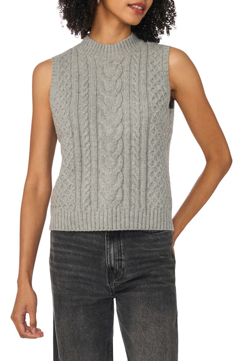 Cable Mock Neck Sweater Vest, Main, color, LIGHT HEATHER GREY